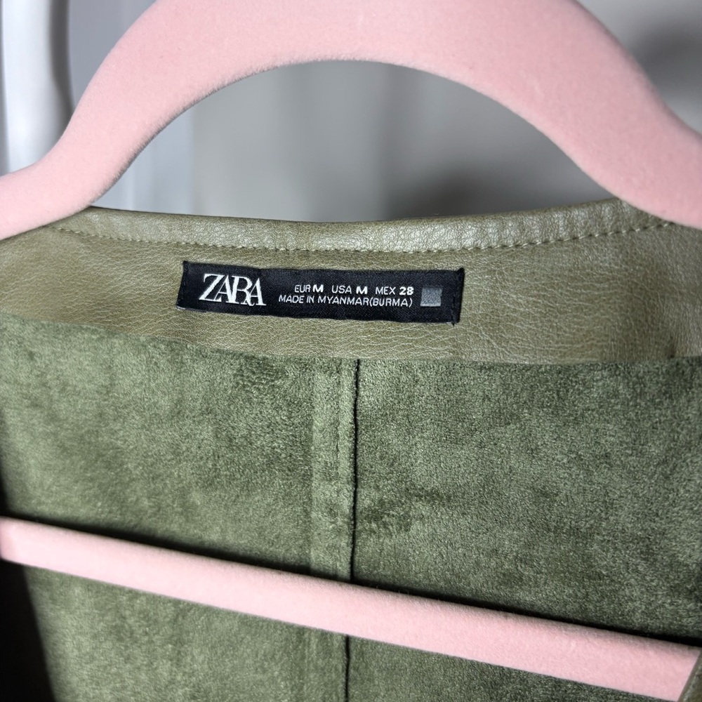 Zara Faux Leather Suede Olive Army Green Sleeveless Mini Dress with Gold Buttons - Picture 10 of 10